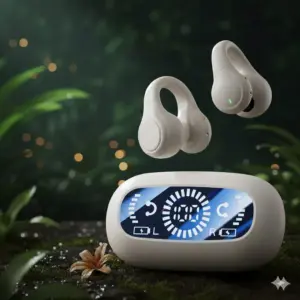 New Non-In-Ear Clip-On Headphones, Bone Conduction Wireless Bluetooth Headphones, Ultra-Long Battery Life, Smart Large Digital Display